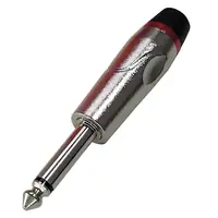 Conector Ficha Mono Plug 6,5 Macho Metal Alta Calidad Plateado Aro Rojo
