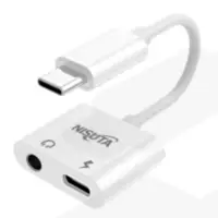 Adaptador Audio Usb-C Macho a Auricular Miniplug Hembra + Usb-C P/Carga Nisuta