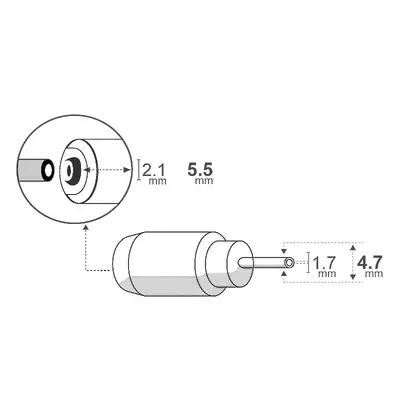 Detalles accesorios de Adaptador Dc Hueco 5,5 X 2,1 Mm Hembra A 4 X 1,7 Mm Macho