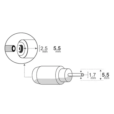 Detalles accesorios de Adaptador Dc Hueco 5,5 X 2,5 Mm Hembra A 5,5 X 1,7 Mm Macho