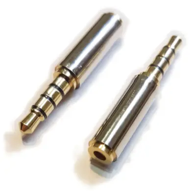 Detalles accesorios de Adaptador Miniplug 3,5 4 Polos Macho A Miniplug 2,5 4 Polos Hembra Metalico Cuerpo Compacto