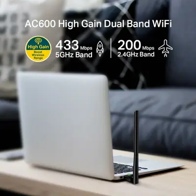 Vista lateral de Adaptador Wifi Usb Dual Band Tp-Link Archer T2U Plus Alta Ganancia Ac600