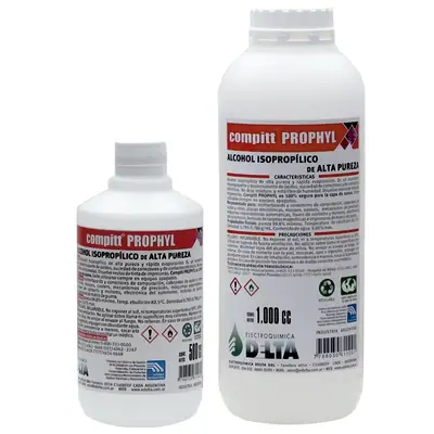 Vista lateral de Alcohol Isopropilico Compitt Prophyl X 500 Cc Botella
