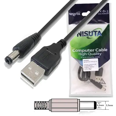 Vista lateral de Cable Usb A Macho / Plug Dc 5,5 X 2,1Mm Largo 1 M
