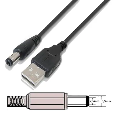 Cable Usb A Macho / Plug Dc 5,5 X 2,5Mm Largo 1 M
