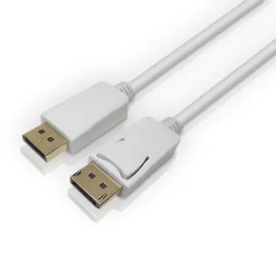 Vista lateral de Cable Displayport Macho-Macho 3 Mts 1.2V 4K Blanco