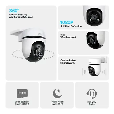 Vista lateral de Camara Seguridad Ip Wifi Cloud Tp-Link Tapo C500 Exterior 360 grados