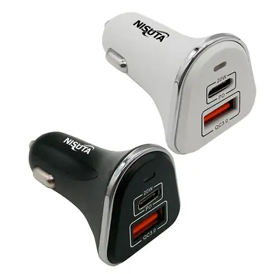 Cargador Para Auto 12/24V Carga Rapida 2 Salidas C (Pd20W) + A Qc 3.0 3A Blanco