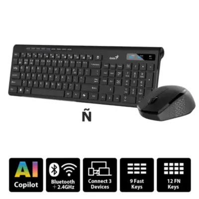 Detalles accesorios de Kit Teclado Y Mouse Genius Inalambrico + Bluetooth Slimstar 8230 Espanol