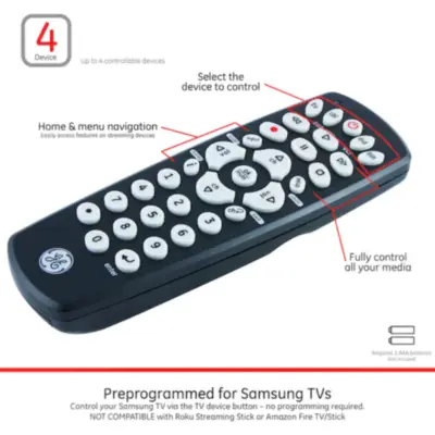 Vista lateral de Control Remoto Universal 4 en 1 GE 34708