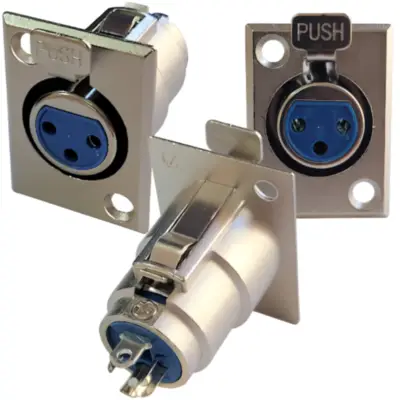 Detalles accesorios de Ficha Canon 3 Pines Hembra Chasis Con Traba Plata