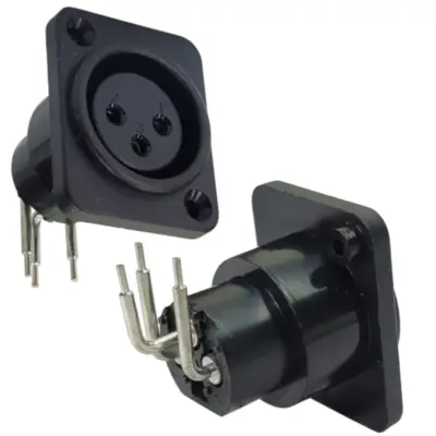 Detalles accesorios de Ficha Canon 3 Pines Hembra Chasis Cuadrado Negro