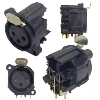 Detalles accesorios de Ficha Canon 3 Pines Hembra Chasis Con Traba Negro P/ Pcb