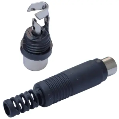 Vista lateral de Conector Ficha Rca Hembra Plastico Negro Calidad Superior