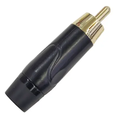 Vista lateral de Conector Ficha Rca Macho Metal Alta Calidad Aro Negro
