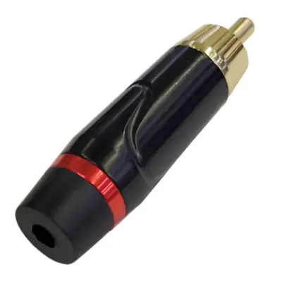 Vista lateral de Conector Ficha Rca Macho Metal Alta Calidad Aro Rojo