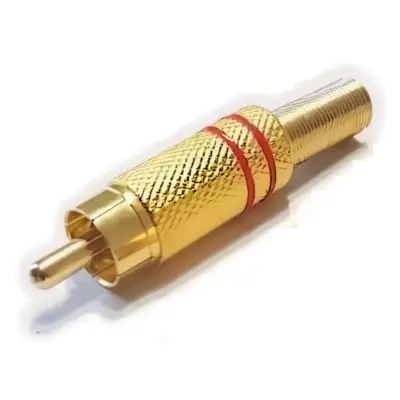 Conector Ficha Rca Macho Metal Dorada Aro Rojo