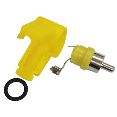 Vista lateral de Conector Ficha Rca Macho 90 Grados Plastico Amarillo