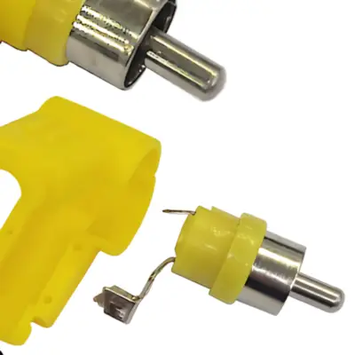 Detalles accesorios de Conector Ficha Rca Macho 90 Grados Plastico Amarillo
