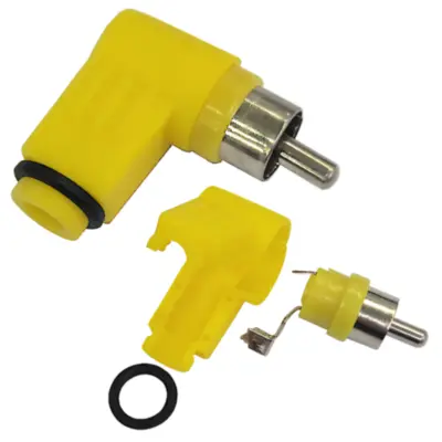 Detalles accesorios de Conector Ficha Rca Macho 90 Grados Plastico Amarillo