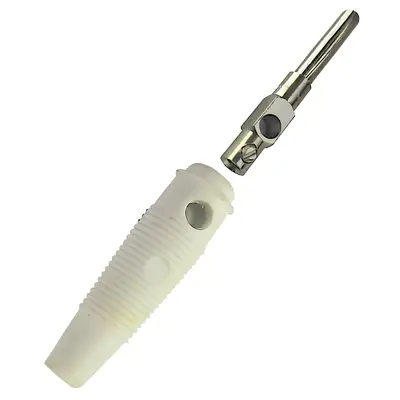Vista lateral de Ficha Banana Plug Macho Con Tornillo Ban-Tg Blanco