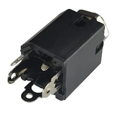 Vista lateral de Conector Ficha Estereo Jack 6,5 Hembra Plastico Chasis C/Corte Rosca