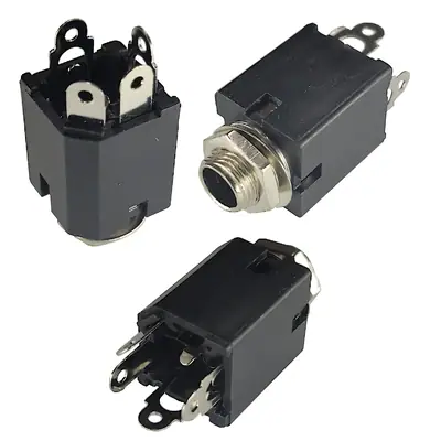 Detalles accesorios de Conector Ficha Estereo Jack 6,5 Hembra Plastico Chasis C/Corte Rosca