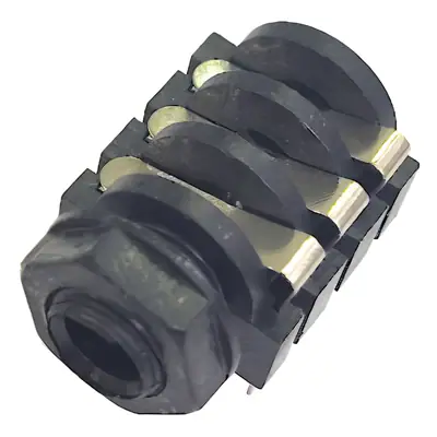 Vista lateral de Conector Ficha Estereo Jack 6,5 Hembra Plastico P/ Circuito C/Corte Rosca