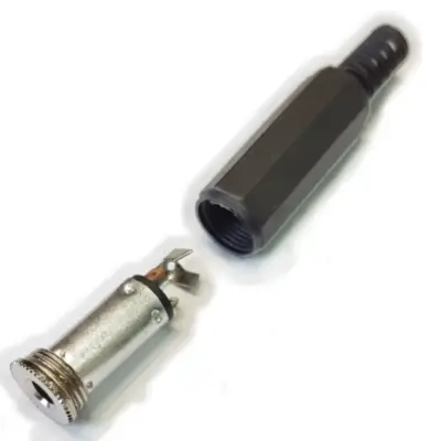 Vista lateral de Conector Ficha Miniplug 3,5 Jack Hembra Estereo Plastico Negro