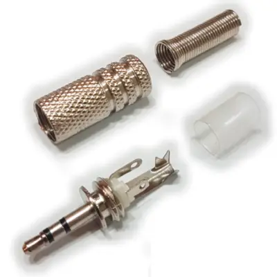 Vista lateral de Conector Ficha Miniplug 2,5 Macho Estereo Metal Plata