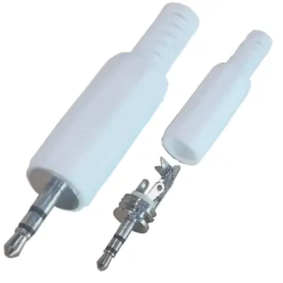 Detalles accesorios de Conector Ficha Miniplug 2,5 Macho Estereo Plastico Blanco