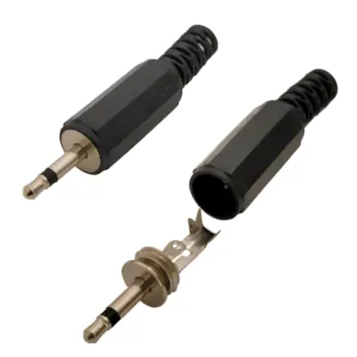 Detalles accesorios de Conector Ficha Miniplug 2,5 Macho Mono Plastico Negro