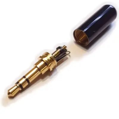 Vista lateral de Conector Ficha Miniplug 3,5 Macho Estereo Cuerpo Compacto Negro 7Mm Diam