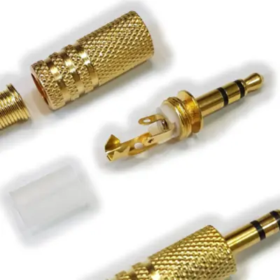 Detalles accesorios de Conector Ficha Miniplug 3,5 Macho Estereo Metal Dorado