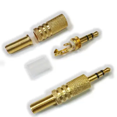 Detalles accesorios de Conector Ficha Miniplug 3,5 Macho Estereo Metal Dorado