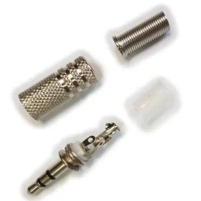 Vista lateral de Conector Ficha Miniplug 3,5 Macho Estereo Metal Plata