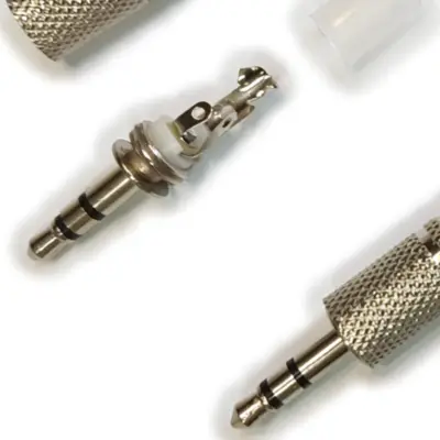 Detalles accesorios de Conector Ficha Miniplug 3,5 Macho Estereo Metal Plata