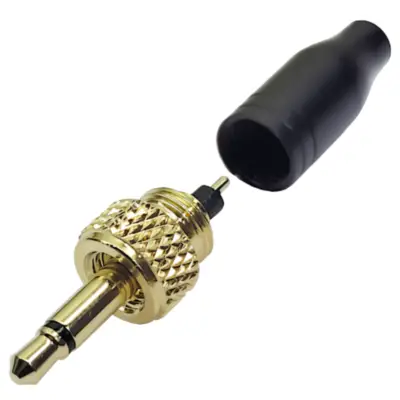 Vista lateral de Conector Ficha Miniplug 3,5 Macho Mono Dorado A Rosca Macho