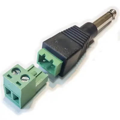 Vista lateral de Conector Ficha Mono Plug 6,5 Macho A Bornera