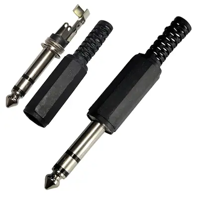 Detalles accesorios de Conector Ficha Estereo Plug 6,5 Macho Plastico Negro