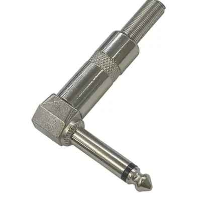Conector Ficha Mono Plug 6,5 Macho 90 Grados Metal Con Colita