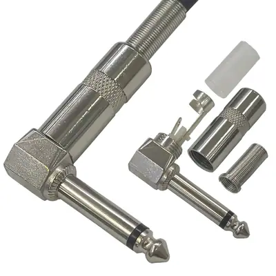 Detalles accesorios de Conector Ficha Mono Plug 6,5 Macho 90 Grados Metal Con Colita