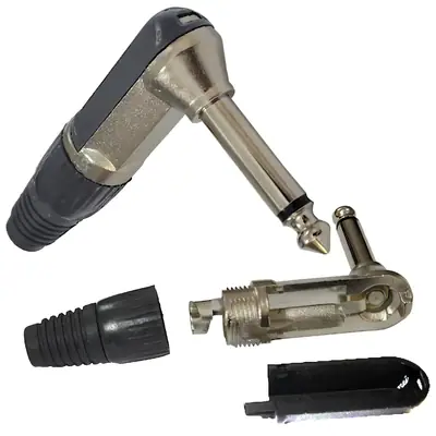 Detalles accesorios de Conector Ficha Mono Plug 6,5 Macho 90 Grados Metal/Plastico