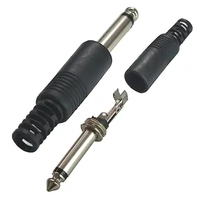 Detalles accesorios de Conector Ficha Mono Plug 6,5 Macho Plastico Negro