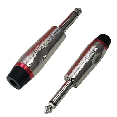 Detalles accesorios de Conector Ficha Mono Plug 6,5 Macho Metal Alta Calidad Plateado Aro Rojo