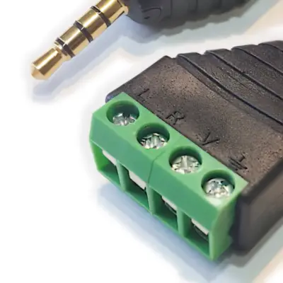 Detalles accesorios de Conector Ficha Miniplug 4 Polos 3,5 Macho A Bornera