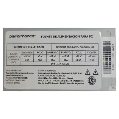 Detalles accesorios de Fuente 550W 20+4 Satax4 Box Fan 8Cm Performance