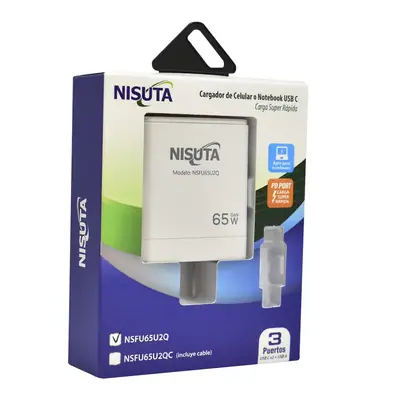 Detalles accesorios de Cargador 65W Usb-C Pd X 2 + Usb-A Qc Carga Rapida Nisuta Sin Cable