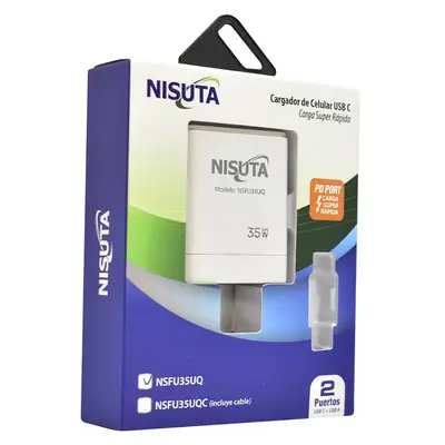 Detalles accesorios de Cargador 35W Usb-C Pd + Usb-A Qc Carga Rapida Nisuta Sin Cable