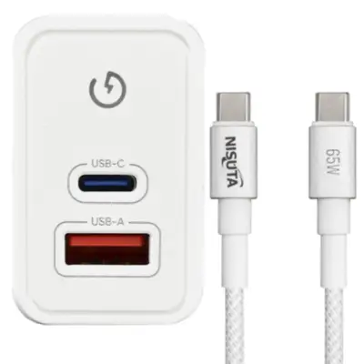 Detalles accesorios de Cargador 35W Usb-C Pd + Usb-A Qc Carga Rapida Nisuta Con Cable